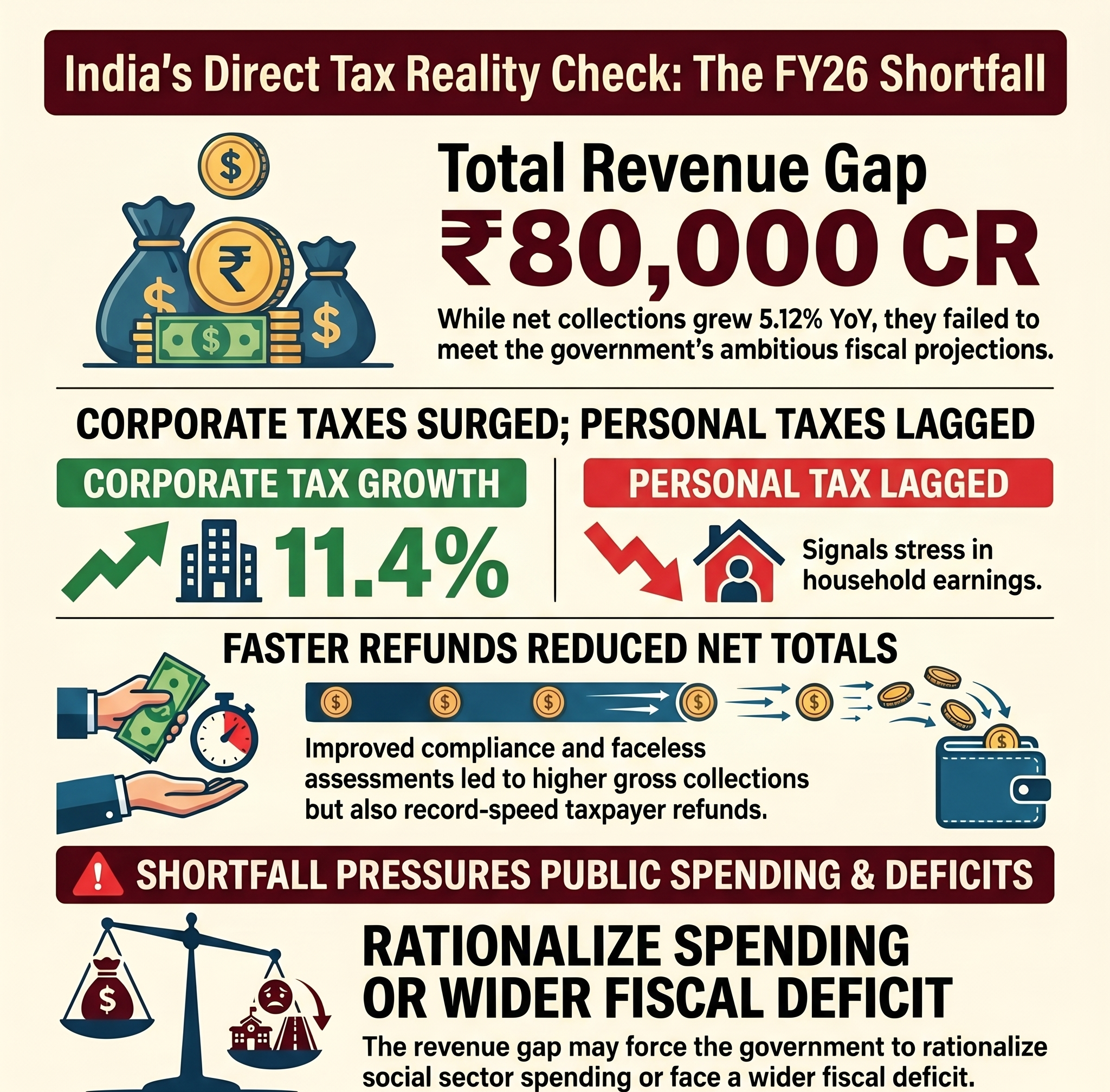 Direct Tax Collections Miss FY26 Revised Target by ₹80,000 Crore